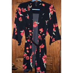 Floral red and black cardigan kimono